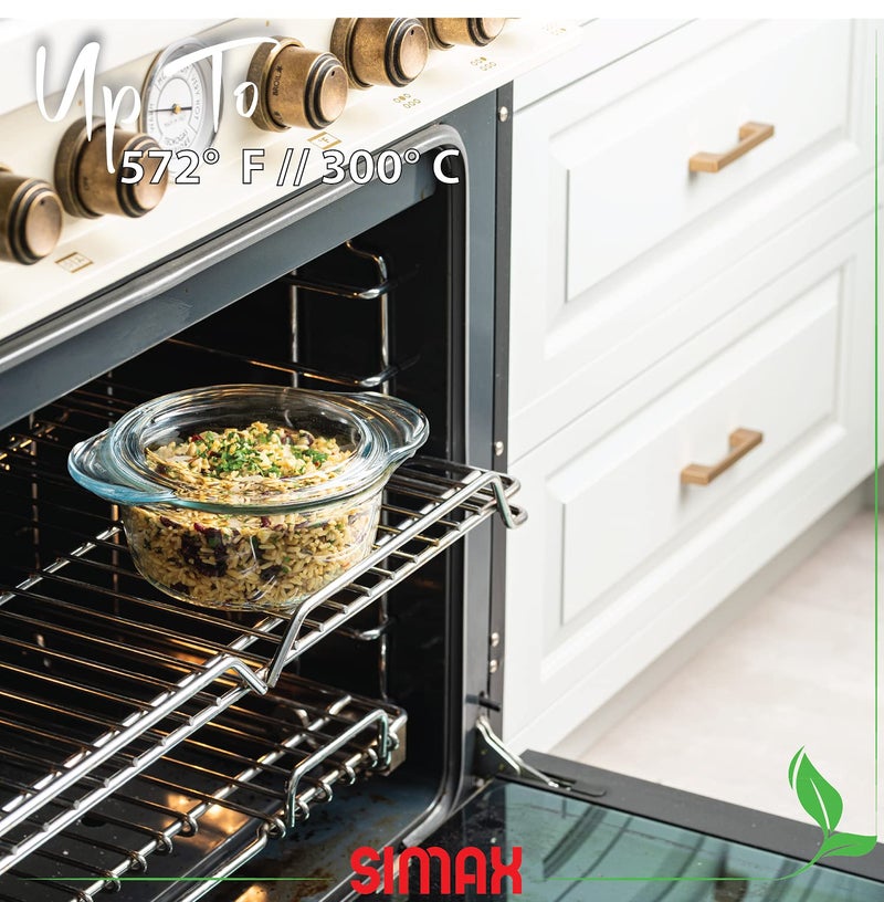 SIMAX Glass Casserole Dish by Simax Clear Glass Round Casserole Dish with Lid and Handles Covered Bowl for Cooking Baking Serving etc. Microwave Dishwasher Oven and Stove Safe Cookware 1.75 Quart - Image 5